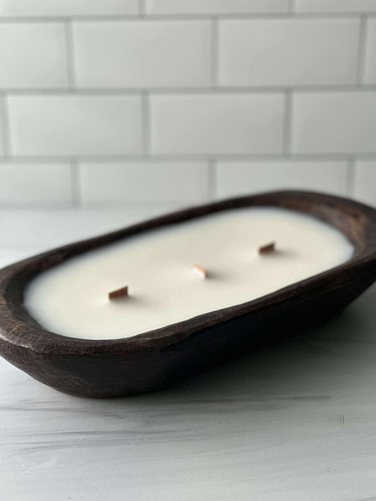 Handcrafted Wooden Dough Bowl Candle – Coconut Wax Blend image 0